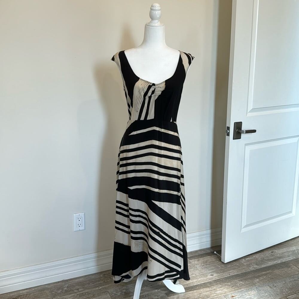 Black and Cream Tracy Reese Midi Dress - Size Small